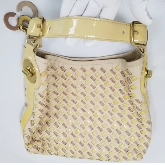 COACH LE PEYTON WOVEN LEATHER LG SHOULDER BAG Rare! - Picture 14 of 15